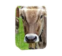 Estuche portátil para pintalabios con diseño de vaca Bossy Prairie para viajes, mini caja de almacenamiento de lápiz labial con espejo para mujeres y mujeres, bolsa de cosméticos de cuero, Varios colores, 9.5x2x7 cm/3.7x0.8x2.7 in