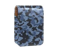 Estuche portátil para pintalabios con textura de camuflaje azul y negro para viajes, mini caja de almacenamiento de lápiz labial con espejo para mujeres y mujeres, bolsa de cosméticos de cuero, Varios colores, 9.5x2x7 cm/3.7x0.8x2.7 in