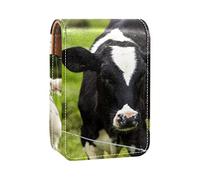 Estuche portátil para pintalabios de becerro y vacas lecheras para viajes, mini caja de almacenamiento de lápiz labial con espejo para mujeres y mujeres, bolsa de cosméticos de cuero, Varios colores, 9.5x2x7 cm/3.7x0.8x2.7 in
