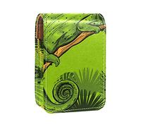 Estuche portátil para pintalabios de camaleón verde en rama de hojas tropicales para viajes, mini caja de almacenamiento de lápiz labial con espejo para mujeres y mujeres, bolsa de cosméticos de cuero, Varios colores, 9.5x2x7 cm/3.7x0.8x2.7 in