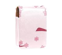Estuche portátil para pintalabios de cerezo oriental japonés rosa para viajes, mini caja de almacenamiento de lápiz labial con espejo para mujeres y mujeres, bolsa de cosméticos de cuero, Varios colores, 9.5x2x7 cm/3.7x0.8x2.7 in