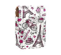 Estuche portátil para pintalabios de la Torre Eiffel París para viajes, mini caja de almacenamiento de lápiz labial con espejo para mujeres y mujeres, bolsa de cosméticos de cuero, Varios colores, 9.5x2x7 cm/3.7x0.8x2.7 in