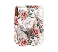 Estuche portátil para pintalabios de la Torre Eiffel París para viajes, mini caja de almacenamiento de lápiz labial con espejo para mujeres y mujeres, bolsa de cosméticos de cuero, Varios colores, 9.5x2x7 cm/3.7x0.8x2.7 in