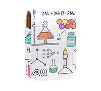 Estuche portátil para pintalabios de química dibujada a mano para viajes, mini caja de almacenamiento de lápiz labial con espejo para mujeres y mujeres, bolsa de cosméticos de cuero, Varios colores, 9.5x2x7 cm/3.7x0.8x2.7 in