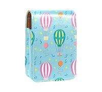Estuche portátil para pintalabios para viajes, mini caja de almacenamiento de lápiz labial con espejo para mujeres y mujeres, bolsa de cosméticos de cuero, patrón de globos de aire caliente, rosa y verde, Varios colores, 9.5x2x7 cm/3.7x0.8x2.7 in