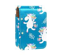 Estuche portátil para pintalabios para viajes, mini caja de almacenamiento de lápiz labial con espejo para mujeres y mujeres, bolsa de cosméticos de cuero, unicornio mágico lindo, Varios colores, 9.5x2x7 cm/3.7x0.8x2.7 in