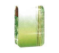 Estuche portátil para pintalabios para viajes, mini caja de almacenamiento de lápiz labial con espejo para mujeres y mujeres, bolsa de cosméticos de cuero, escena de bambú chino por la mañana, Varios colores, 9.5x2x7 cm/3.7x0.8x2.7 in