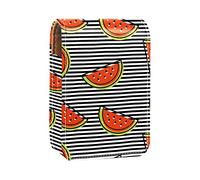 Estuche portátil para pintalabios para viajes, mini caja de almacenamiento de lápiz labial con espejo para mujeres y mujeres, bolsa de cosméticos de cuero, sandía, rayas negras y blancas, Varios colores, 9.5x2x7 cm/3.7x0.8x2.7 in