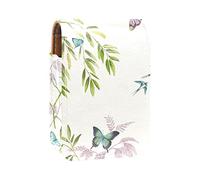 Estuche portátil para pintalabios para viajes, mini caja de almacenamiento de lápiz labial con espejo para mujeres y damas, bolsa de cosméticos de cuero Arthouse Vintage Halcyon Days Cream Birds, Butterf, Varios colores, 9.5x2x7 cm/3.7x0.8x2.7 in