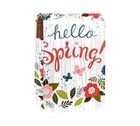 Estuche portátil para pintalabios para viajes, mini caja de almacenamiento de lápiz labial con espejo para mujeres y mujeres, bolsa de cosméticos de cuero Hello Spring Flower, Varios colores, 9.5x2x7 cm/3.7x0.8x2.7 in