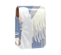 Estuche portátil para pintalabios para viajes, mini caja de almacenamiento de lápiz labial con espejo para mujeres y mujeres, bolsa de cosméticos de cuero ángeles, Varios colores, 9.5x2x7 cm/3.7x0.8x2.7 in