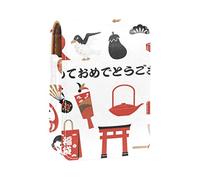 Estuche portátil para pintalabios para viajes, mini caja de almacenamiento de lápiz labial con espejo para mujeres y damas, bolsa de cosméticos de cuero japonés con elementos gráficos de Año Nuevo, Varios colores, 9.5x2x7 cm/3.7x0.8x2.7 in