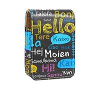 Estuche portátil para pintalabios para viajes, mini caja de almacenamiento de lápiz labial con espejo para mujeres y mujeres, bolsa de cosméticos de cuero Hello Different Languages, Varios colores, 9.5x2x7 cm/3.7x0.8x2.7 in