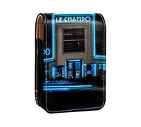 Estuche portátil para pintalabios para viajes, mini caja de almacenamiento de lápiz labial con espejo para mujeres y mujeres, bolsa de cosméticos de cuero, luz azul, cine le champo, Varios colores, 9.5x2x7 cm/3.7x0.8x2.7 in