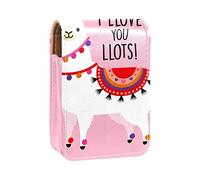 Estuche portátil para pintalabios para viajes, mini caja de almacenamiento de lápiz labial con espejo para mujeres y mujeres, bolsa de cosméticos de cuero, alpaca aquí y rosa, Varios colores, 9.5x2x7 cm/3.7x0.8x2.7 in