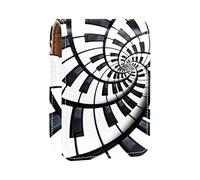 Estuche portátil para pintalabios para viajes, mini caja de almacenamiento de lápiz labial con espejo para mujeres y mujeres, bolsa de cosméticos de cuero, piano blanco y negro, espiral redonda, Varios colores, 9.5x2x7 cm/3.7x0.8x2.7 in