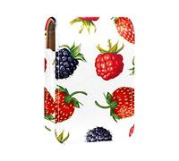 Estuche portátil para pintalabios para viajes, mini caja de almacenamiento de lápiz labial con espejo para mujeres y mujeres, bolsa de cosméticos de cuero, patrón delicioso de fresa, Varios colores, 9.5x2x7 cm/3.7x0.8x2.7 in