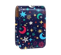 Estuche portátil para pintalabios para viajes, mini caja de almacenamiento de lápiz labial con espejo para mujeres y damas, bolsa de cosméticos de cuero, diseño de galaxia, luna y estrellas, Varios colores, 9.5x2x7 cm/3.7x0.8x2.7 in