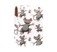 Estuche portátil para pintalabios para viajes, mini caja de almacenamiento de lápiz labial con espejo para mujeres y damas, bolsa de cosméticos de cuero, lindas ratas divertidas, ratones bailando, Varios colores, 9.5x2x7 cm/3.7x0.8x2.7 in