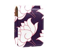 Estuche portátil para pintalabios para viajes, mini caja de almacenamiento de lápiz labial con espejo para mujeres y mujeres, bolsa de cosméticos de cuero dibujada a mano con patrón botánico de flor de loto, Varios colores, 9.5x2x7 cm/3.7x0.8x2.7 in