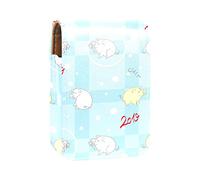 Estuche portátil para pintalabios para viajes, mini caja de almacenamiento de lápiz labial con espejo para mujeres y mujeres, bolsa de cosméticos de cuero, amarillo, rosa, blanco, cerdo, azul, patrón a cuadros, Varios colores, 9.5x2x7 cm/3.7x0.8x2.7 in