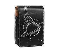 Estuche portátil para pintalabios para viajes, mini caja de almacenamiento de lápiz labial con espejo para mujeres y mujeres, bolsa de cosméticos de cuero Rocket Planet Draw, Varios colores, 9.5x2x7 cm/3.7x0.8x2.7 in