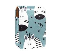 Estuche portátil para pintalabios para viajes, mini caja de almacenamiento de lápiz labial con espejo para mujeres y mujeres, bolsa de cosméticos de cuero, lindo patrón de cebra, Varios colores, 9.5x2x7 cm/3.7x0.8x2.7 in