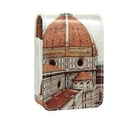 Estuche portátil para pintalabios para viajes, mini caja de almacenamiento de lápiz labial con espejo para mujeres y mujeres, bolsa de cosméticos de cuero, edificio de arquitectura antigua, Varios colores, 9.5x2x7 cm/3.7x0.8x2.7 in