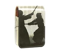Estuche portátil para pintalabios para viajes, mini caja de almacenamiento de lápiz labial con espejo para mujeres y mujeres, bolsa de cosméticos de cuero japonés Kendo Fight Forest, Varios colores, 9.5x2x7 cm/3.7x0.8x2.7 in