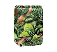 Estuche portátil para pintalabios para viajes, mini caja de almacenamiento de lápiz labial con espejo para mujeres y damas, bolsa de cosméticos de cuero verde selva dinosaurio mundo, Varios colores, 9.5x2x7 cm/3.7x0.8x2.7 in