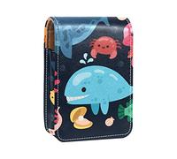 Estuche portátil para pintalabios para viajes, mini caja de almacenamiento de lápiz labial con espejo para mujeres y mujeres, bolsa de cosméticos de cuero, tiburón, pulpo, cangrejo, ballena, caballito de mar, Varios colores, 9.5x2x7 cm/3.7x0.8x2.7 in