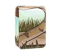 Estuche portátil para pintalabios para viajes, mini caja de almacenamiento de lápiz labial con espejo para mujeres y mujeres, bolsa de cosméticos de cuero, serpiente de cascabel marrón buscando presas, Varios colores, 9.5x2x7 cm/3.7x0.8x2.7 in