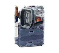 Estuche portátil para pintalabios para viajes, mini caja de almacenamiento de lápiz labial con espejo para mujeres y mujeres, bolsa de cosméticos de cuero cosmonautFlying Out of Space Nave espacial, Varios colores, 9.5x2x7 cm/3.7x0.8x2.7 in