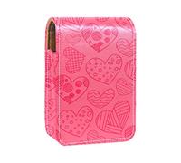 Estuche portátil para pintalabios para viajes, mini caja de almacenamiento de lápiz labial con espejo para mujeres y damas, bolsa de cosméticos de cuero con patrón de corazones dibujados a mano, Varios colores, 9.5x2x7 cm/3.7x0.8x2.7 in