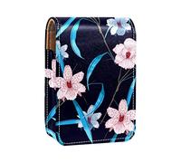 Estuche portátil para pintalabios para viajes, mini caja de almacenamiento de lápiz labial con espejo para mujeres y mujeres, bolsa de cosméticos de cuero, patrón floral oscuro que florece, Varios colores, 9.5x2x7 cm/3.7x0.8x2.7 in
