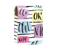 Estuche portátil para pintalabios para viajes, mini caja de almacenamiento de lápiz labial con espejo para mujeres y mujeres, bolsa de cosméticos de cuero Hello Different Language Stripe, Varios colores, 9.5x2x7 cm/3.7x0.8x2.7 in