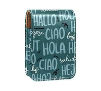 Estuche portátil para pintalabios para viajes, mini caja de almacenamiento de lápiz labial con espejo para mujeres y mujeres, bolsa de cosméticos de cuero Hello Different Language, Varios colores, 9.5x2x7 cm/3.7x0.8x2.7 in