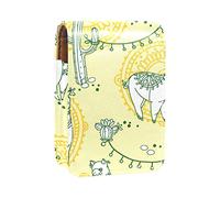 Estuche portátil para pintalabios para viajes, mini caja de almacenamiento de lápiz labial con espejo para mujeres y mujeres, bolsa de cosméticos de cuero, alpaca amarilla, cactus lindo, llama de dibujos animados, Varios colores, 9.5x2x7 cm/3.7x0.8x2.7 in