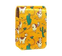 Estuche portátil para pintalabios para viajes, mini caja de almacenamiento de lápiz labial con espejo para mujeres y mujeres, bolsa de cosméticos de cuero, alpaca amarilla, cactus lindo, llama de dibujos animados, Varios colores, 9.5x2x7 cm/3.7x0.8x2.7 in