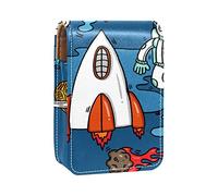 Estuche portátil para pintalabios para viajes, mini caja de almacenamiento de lápiz labial con espejo para mujeres y mujeres, bolsa de cosméticos de cuero, cosmonauta, nave espacial, alien planet cohete, Varios colores, 9.5x2x7 cm/3.7x0.8x2.7 in