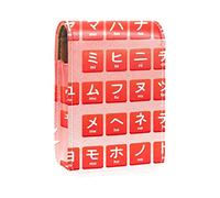 Estuche portátil para pintalabios para viajes, mini caja de almacenamiento de lápiz labial con espejo para mujeres y mujeres, bolsa de cosméticos de cuero, letras japonesas, alfabeto Hiragana, rojo, Varios colores, 9.5x2x7 cm/3.7x0.8x2.7 in