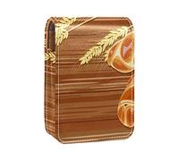 Estuche portátil para pintalabios para viajes, mini caja de almacenamiento de lápiz labial con espejo para mujeres y mujeres, bolsa de cosméticos de cuero tradicional Challah Pan sobre fondo de madera, Varios colores, 9.5x2x7 cm/3.7x0.8x2.7 in