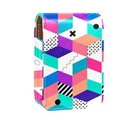 Estuche portátil para pintalabios para viajes, mini caja de almacenamiento de lápiz labial con espejo para mujeres y mujeres, bolsa de cosméticos de cuero, patrón geométrico colorido abstracto, Varios colores, 9.5x2x7 cm/3.7x0.8x2.7 in