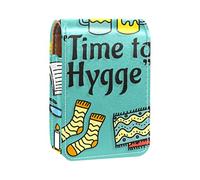 Estuche portátil para pintalabios para viajes, mini caja de almacenamiento de lápiz labial con espejo para mujeres y mujeres, bolsa de cosméticos de cuero Hygge Time To Happy, Varios colores, 9.5x2x7 cm/3.7x0.8x2.7 in