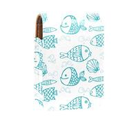 Estuche portátil para pintalabios para viajes, mini caja de almacenamiento de lápiz labial con espejo para mujeres y mujeres, bolsa de cosméticos de cuero, diseño de peces dibujados a mano, color azul, Varios colores, 9.5x2x7 cm/3.7x0.8x2.7 in