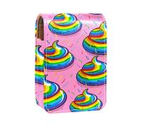 Estuche portátil para pintalabios para viajes, mini caja de almacenamiento de lápiz labial con espejo para mujeres y mujeres, bolsa de cosméticos de cuero, arco iris, caca rosa, Varios colores, 9.5x2x7 cm/3.7x0.8x2.7 in