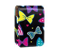 Estuche portátil para pintalabios para viajes, mini caja de almacenamiento de lápiz labial con espejo para mujeres y mujeres, bolsa de cosméticos de cuero, patrón de lazos dibujados a mano, Varios colores, 9.5x2x7 cm/3.7x0.8x2.7 in