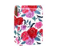Estuche portátil para pintalabios para viajes, mini caja de almacenamiento de lápiz labial con espejo para mujeres y mujeres, bolsa de cosméticos de cuero, patrón floral rojo, Varios colores, 9.5x2x7 cm/3.7x0.8x2.7 in