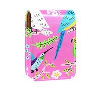 Estuche portátil para pintalabios para viajes, mini caja de almacenamiento de lápiz labial con espejo para mujeres y mujeres, bolsa de cosméticos de cuero, colección de pájaros exóticos dibujados a mano, Varios colores, 9.5x2x7 cm/3.7x0.8x2.7 in