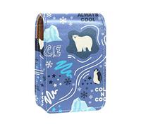 Estuche portátil para pintalabios para viajes, mini caja de almacenamiento de lápiz labial con espejo para mujeres y mujeres, bolsa de cosméticos de cuero con patrón de animales polares, Varios colores, 9.5x2x7 cm/3.7x0.8x2.7 in